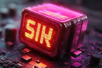 Fototapete - Close-up View of a Microchip with the Letters 'SIK' Displayed on Its Surface