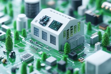 Aufkleber - A futuristic cityscape with a building on a chip and advanced infrastructure
