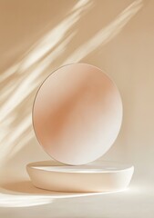Poster - Modern Minimalist Design Featuring a Curved Metallic Object Against a Soft Peach Background in an Artistic Setting