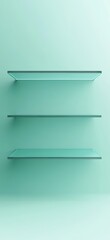 Poster - Three Minimalist Glass Shelves Mounted on a Light Green Wall, Perfect for Displaying Decor or Storage in a Modern Interior Setting