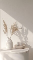 Poster - Elegant Display of Skincare Products With Natural Elements in a Serene Setting During Daylight Hours