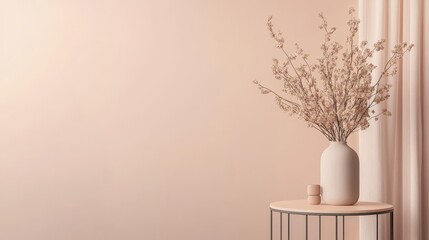 Poster - Elegant Vase With Dried Flowers on a Round Table in a Minimalist Interior Setting Exuding Calmness and Style