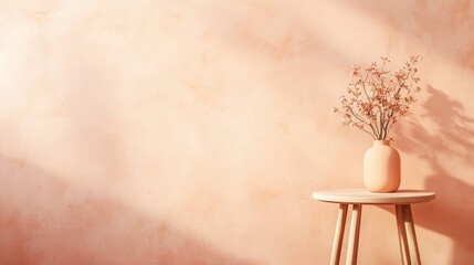 Poster - Elegant Vase With Dried Flowers on a Round Table in a Minimalist Interior Setting Exuding Calmness and Style