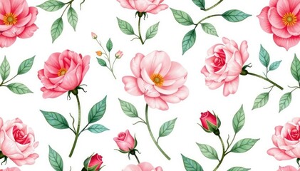  Delicate watercolor rosebuds & leaves, repeating pattern, pretty, rose, floral wallpaper
