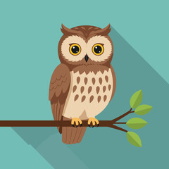 Poster - Owl perched on a branch in flat design style vector art
