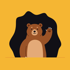 Poster - Cute brown bear waving in flat minimal style vector illustration