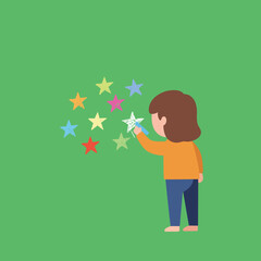 Poster - Child creating colorful stars in playful flat design vector art