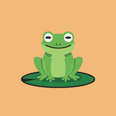 Poster - Green frog sitting on a lily pad in minimal flat vector art