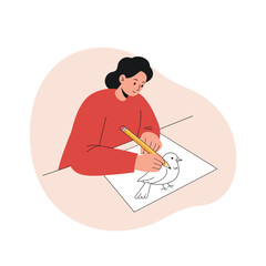 Poster - Person drawing a bird with pencil in flat design vector art