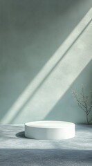 Poster - Circular Platform Illuminated by Soft Light in a Minimalist Setting Exuding Calmness and Simplicity in Design