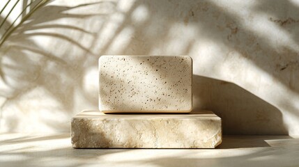 Poster - Minimalist Stone Display Setup With Soft Lighting Highlighting Neutral Tones in a Modern Interior Space