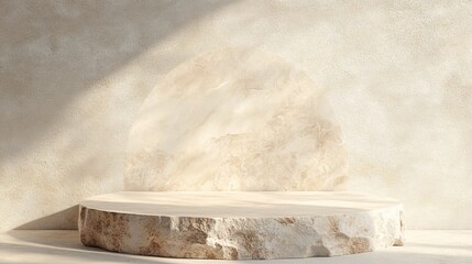 Poster - Minimalist Stone Display Setup With Soft Lighting Highlighting Neutral Tones in a Modern Interior Space