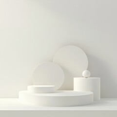 Aufkleber - Minimalistic Display of White Geometric Shapes Arranged Artistically on a Smooth Surface Against a Light Background