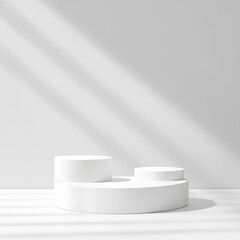 Aufkleber - White Geometric Shapes Arranged on a Minimalistic Surface With Soft Shadows Creating an Elegant Play of Light