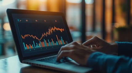 Poster - Analyzing stock market data charts on laptop for investment and trading strategies finance and business analysis