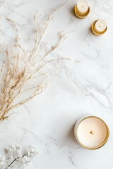 Poster - Elegant Arrangement of Golden and White Decorative Leaves on a Textured Background, Showcasing a Blend of Nature and Art for Home Decor Inspiration