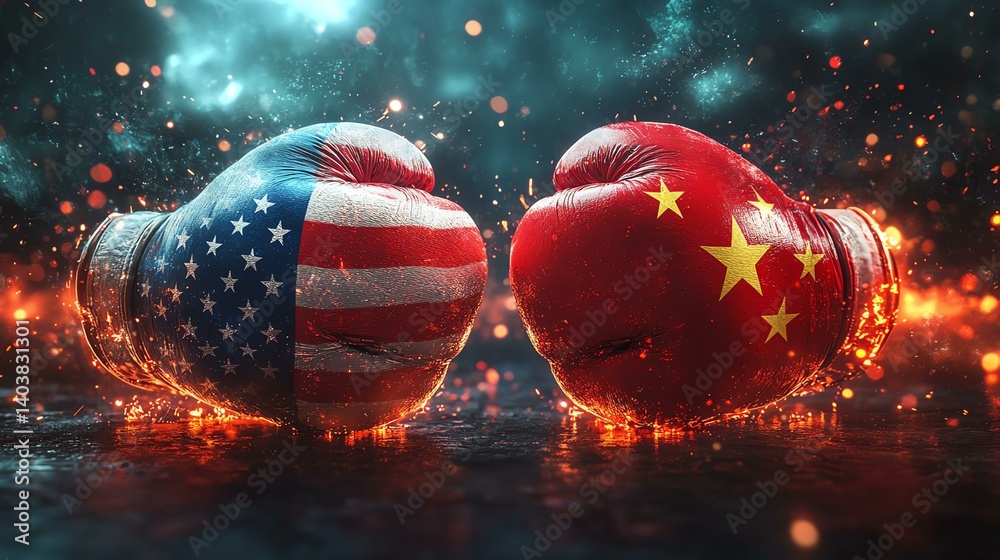 US China tariff conflict in boxing gloves concept showing US China ...