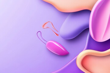 Aufkleber - Colorful Abstract Design Featuring Makeup Items and Smooth Waves in Shades of Purple and Peach