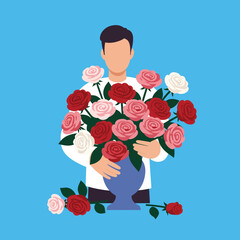 Poster - Person holding a bouquet of roses in flat vector art style vector illustration