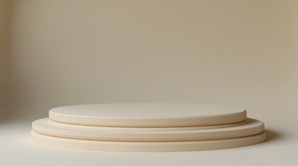 Poster - A Minimalist Round Platform in a Softly Lit Studio Setting Showcasing a Tranquil Atmosphere and Warm Colors for Product Display or Artistic Presentations
