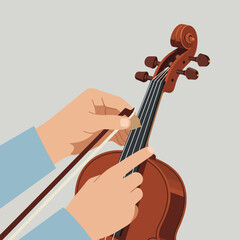Poster - Hands playing violin with bow in flat and minimal vector art