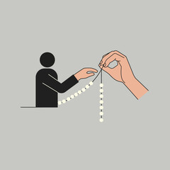 Poster - Person threading beads illustrated in minimal flat design vector art