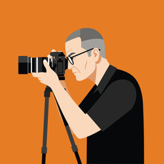 Poster - photographer capturing an image in flat vector art style showcasing detailed expression and composit