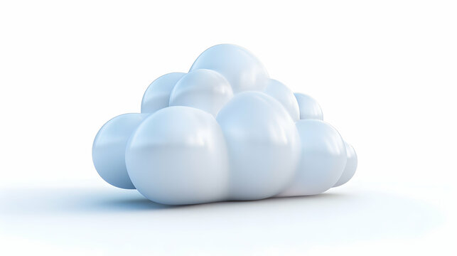 A cartoonish white cloud made of spheres against a white background in a studio setting view from side