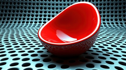 Poster - Abstract Red Bowl on Perforated Metal Background: A Study in Modern Design and Minimalism