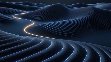 Poster - Abstract Glowing Path Across Dark Blue Hills
