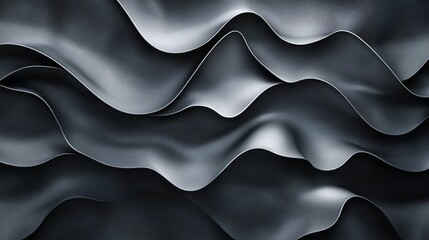 Poster - Abstract waves background silver and black wallpaper design modern art texture flowing curves smooth surface 