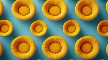 Poster - Abstract Yellow Pattern: A Modern Minimalist Composition of Circular Cushions
