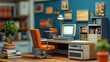 © quietmind_art - Retro office workspace with vintage computer and orange chair in cozy environment. Diorama.