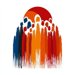 Fototapete - Abstract Sunset with Colorful Lines and Shapes on a White Background Illustration.