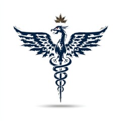 Poster - Stylized Caduceus with Eagle and Crown: Symbol of Authority and Healthcare Design 
