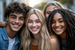 © Lens Fusion - Multiracial best friends having fun outside - Group of young people smiling at camera outdoors - Friendship concept with guys and girls hanging out on, Generative AI