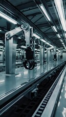 Poster - Futuristic Warehouse Interior with Robotic Arms and LED Lighting
