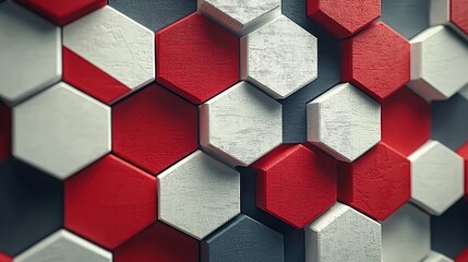Poster - Abstract Hexagon Pattern: Red, White, and Gray Geometric Design