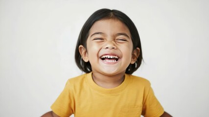 Poster - A little girl holds a toothbrush in her mouth, brushing her teeth.