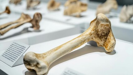 Poster - Fossilized bones displayed in a museum setting, perfect for use in educational or historical contexts.