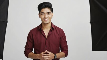 Aufkleber - A man stands in front of a simple black and white backdrop, focusing on his pose.