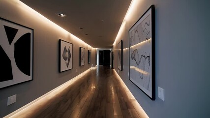 Poster - Modern Hallway with Artwork and Ambient Lighting in Contemporary Style