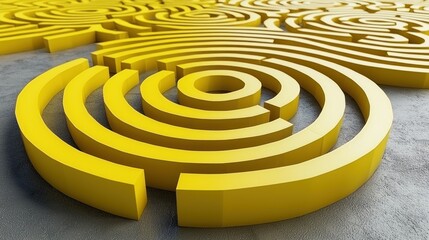 Poster - Abstract Yellow Concentric Circles Maze Pattern on Grey Surface