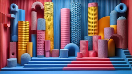 Poster - Abstract Colorful 3D Geometric Foam Shapes Composition