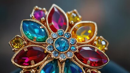 Poster - A detailed view of a ring featuring variously colored stones.