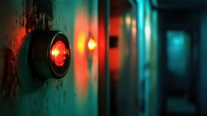 Aufkleber - A close-up shot of a bright red light on a wall, perfect for highlighting or emphasizing important details.