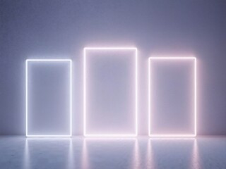 Poster - Three Neon Rectangles Illuminated On A Textured Wall In Pastel Color Scheme
