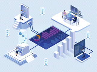 Aufkleber - data visualization. banner with office workers or entrepreneurs analyzing statistics, big data, grap