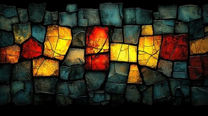 Poster - Abstract Stone Mosaic: A Symphony of Warm and Cool Hues