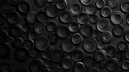 Poster - Black circles abstract background rings dark monochrome texture pattern wallpaper design backdrop 3d render
